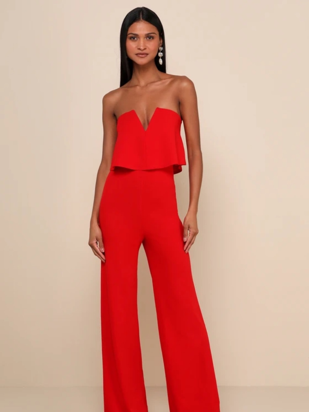 Lulus Power of Love Red Strapless Jumpsuit Size XL Wedding Party